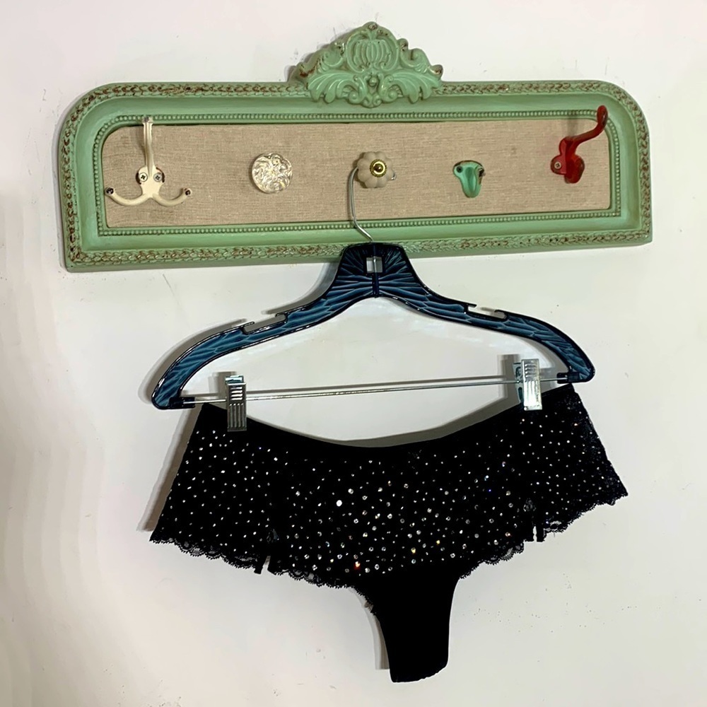 Chantelle black lace mesh Swarovski crystal embellished skirt thong negligee